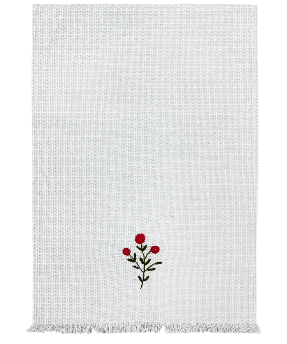 Embroidered Hand Towel - Set of 2 pcs in Soft Cotton Waffle | White