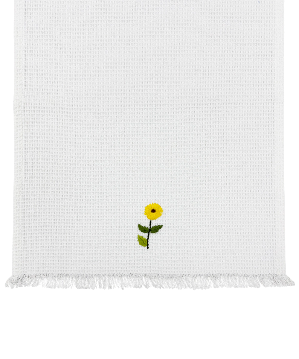 Embroidered Hand Towel - Set of 2 pcs in Soft Cotton Waffle | White