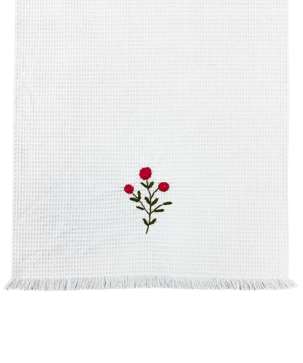 Embroidered Hand Towel - Set of 2 pcs in Soft Cotton Waffle | White