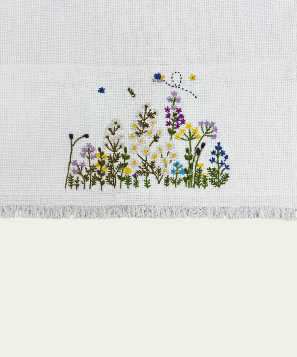Embroidered Bath Towel | Soft Cotton Waffle | White