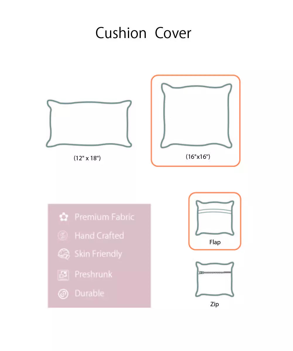 Set of 2 Assorted Printed Cotton Cushion Cover (16"x16")