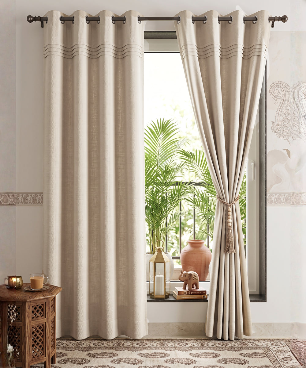 Natural Beige Pleated Cotton Curtain