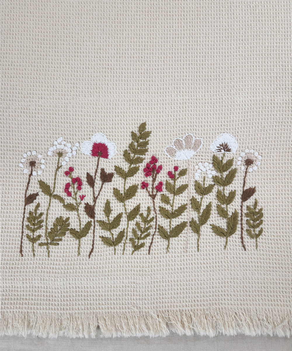 Embroidered Bath Towel | Soft Cotton Waffle | Beige