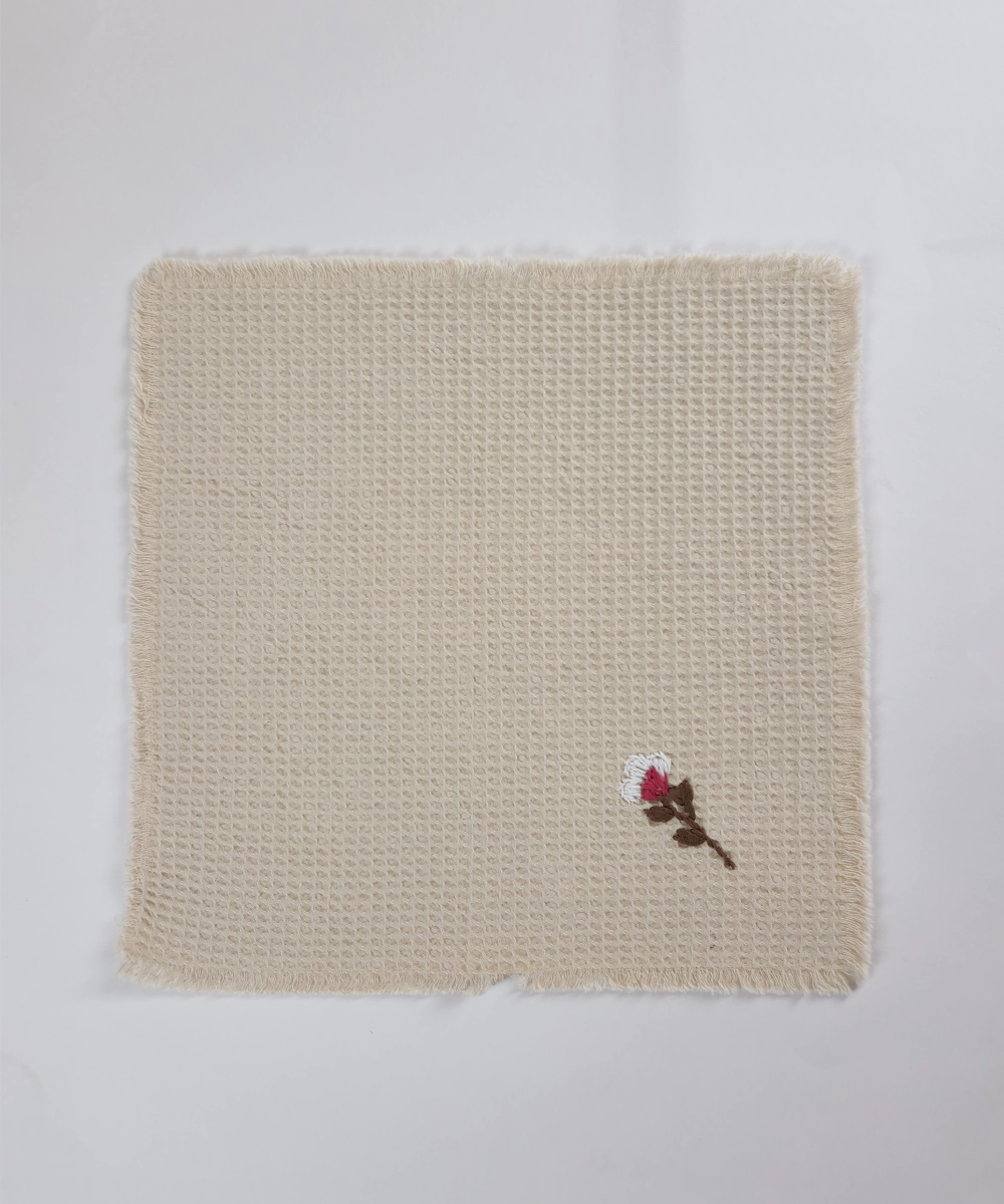 Embroidered Face Towel - Set of 4 pcs in Soft Cotton Waffle | Beige