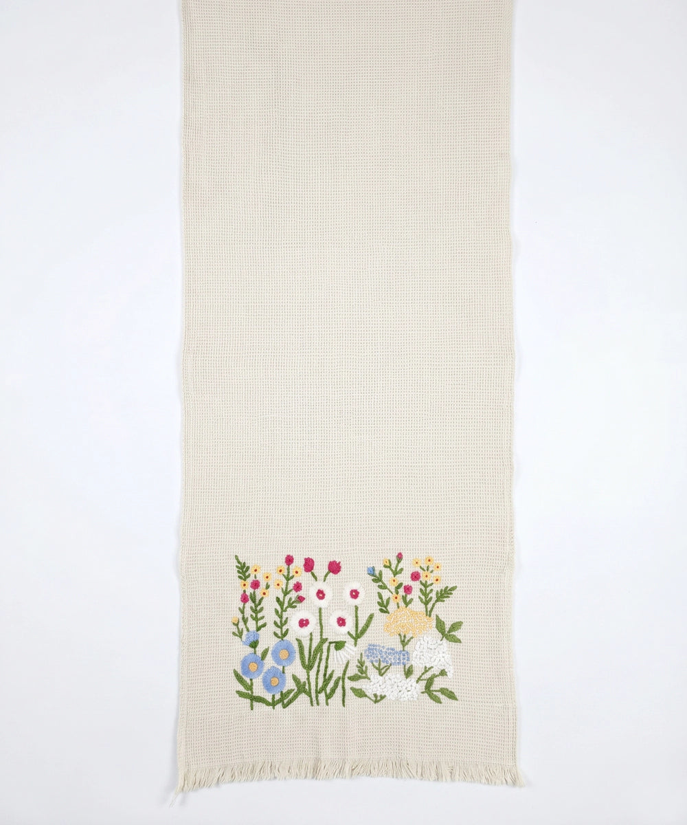Embroidered Bath Towel | Soft Cotton Waffle | Beige