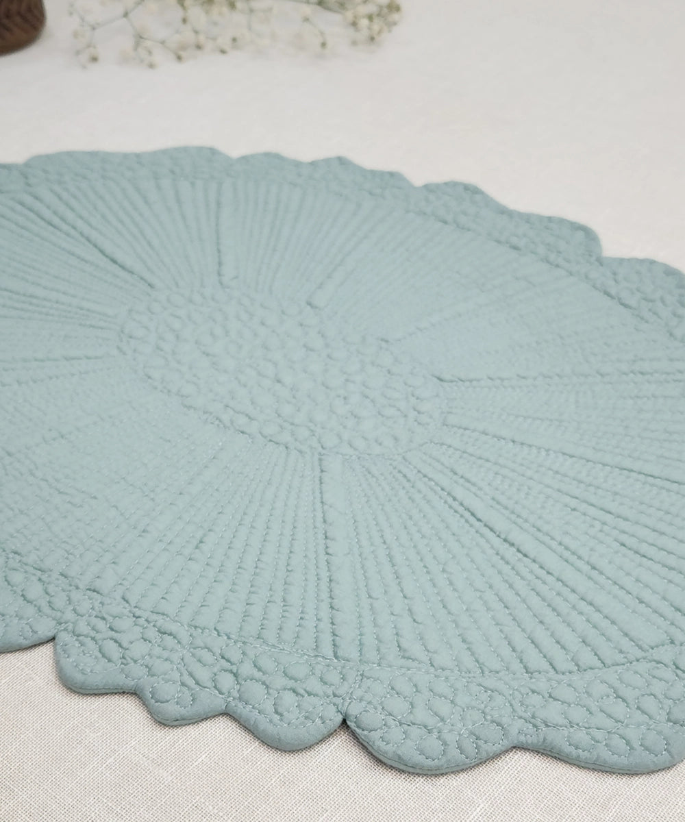 Set of 2 quilted cotton sage blue oval table mats (14.5"x20.5")