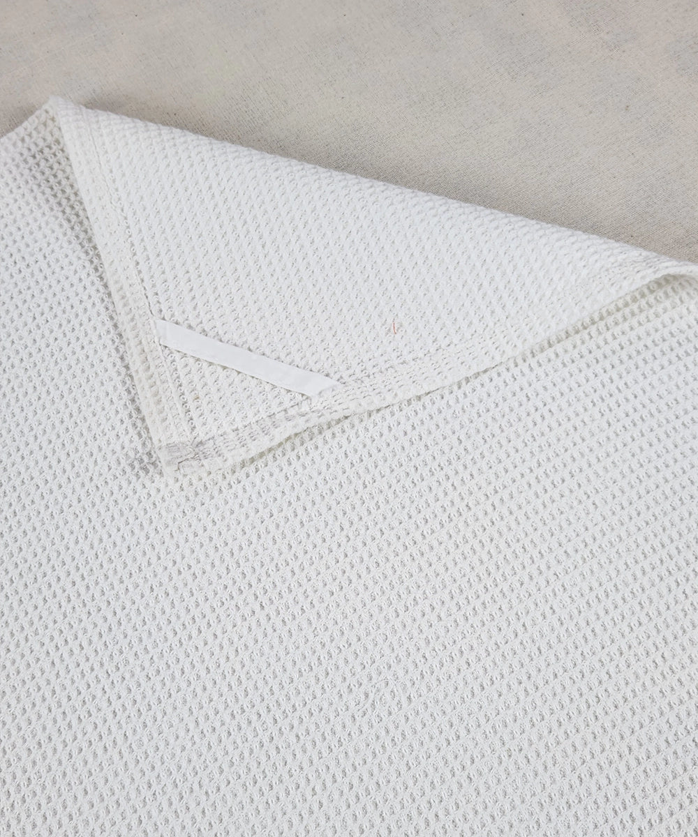 Embroidered Hand Towel - Set of 2 pcs in Cotton Waffle | Saffron Spring Off White