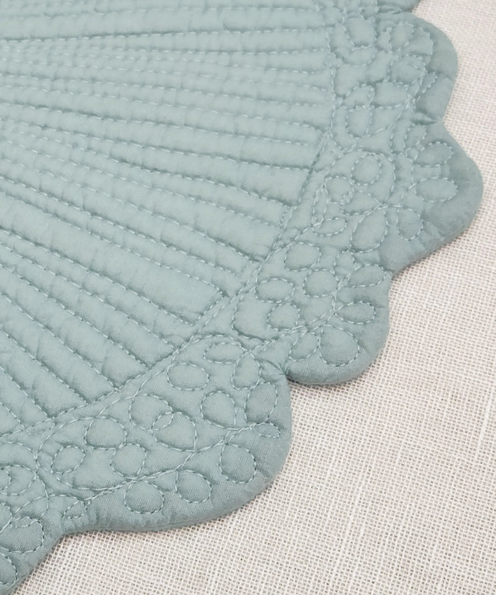 Set of 2 quilted cotton sage blue oval table mats (14.5"x20.5")