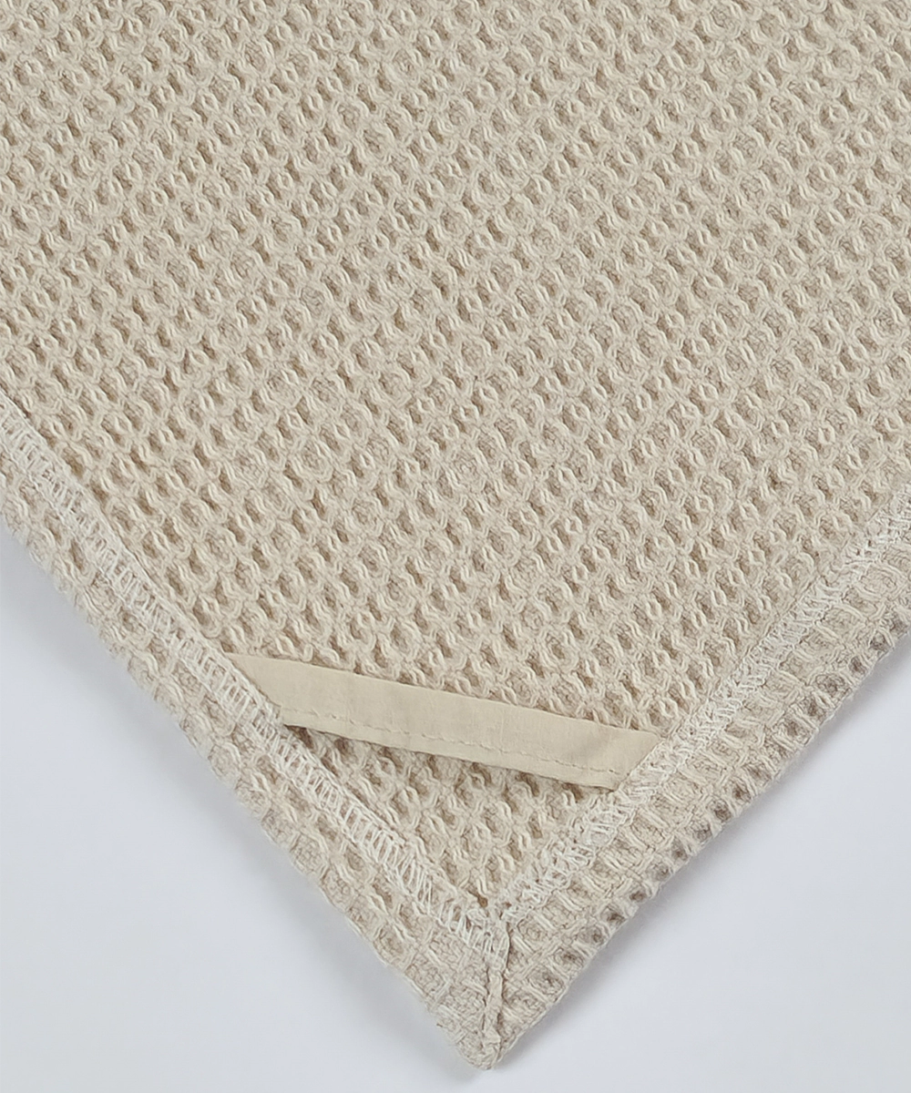 Embroidered Hand Towel - Set of 2 pcs in Soft Cotton Waffle | Beige