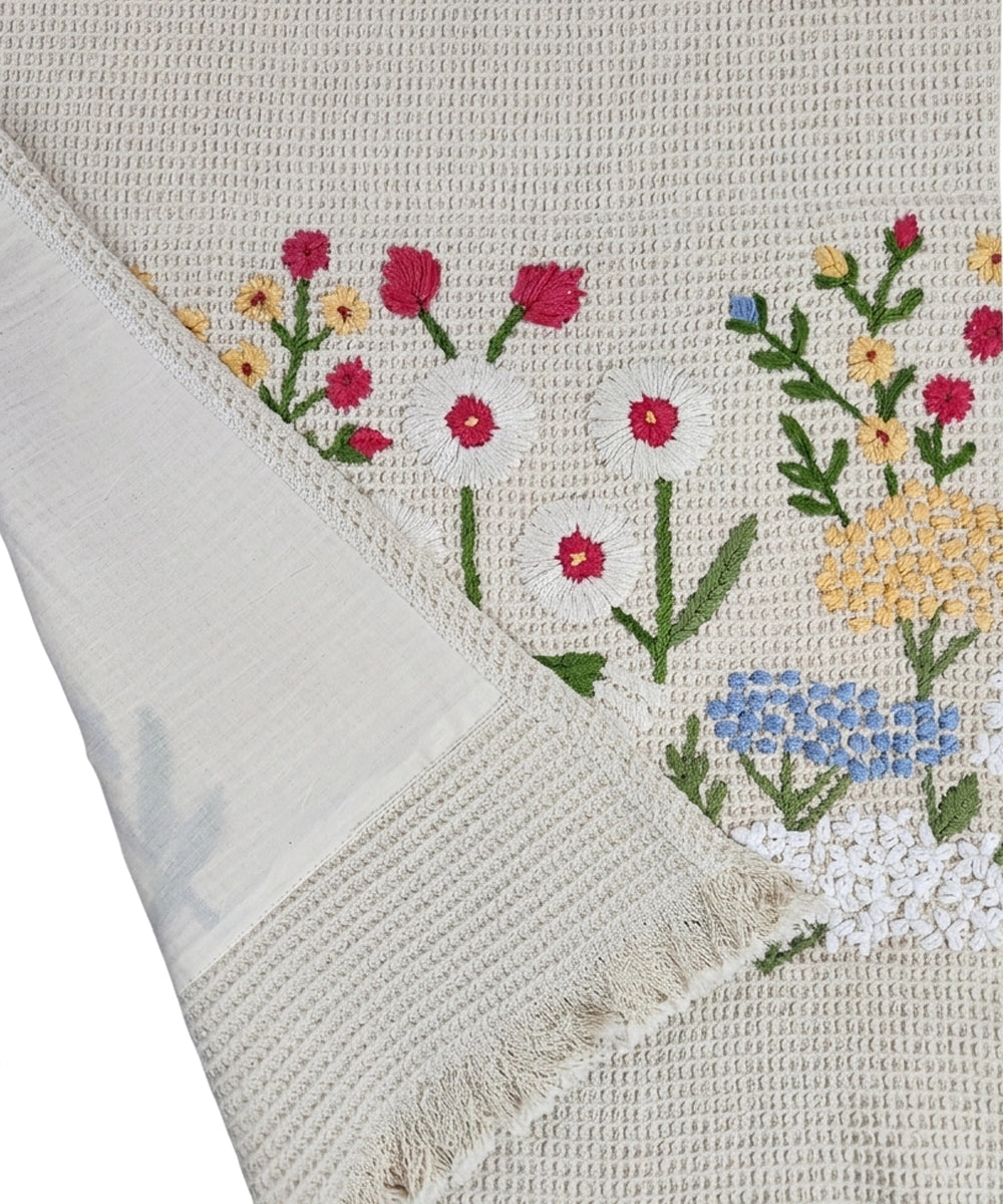 Embroidered Bath Towel | Soft Cotton Waffle | Beige