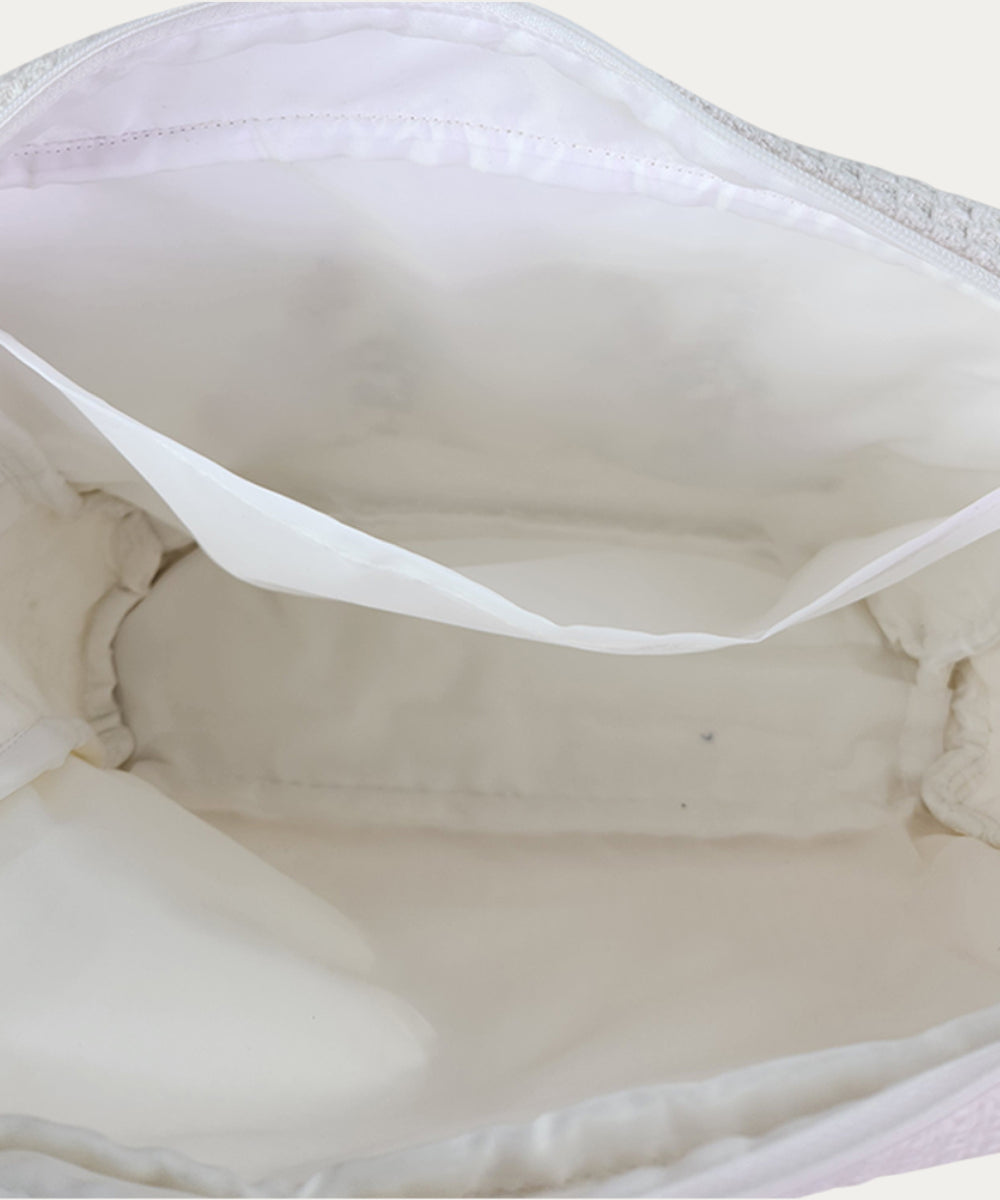 Off White Saffron Spring Hand Embroidered Cotton Waffle Pouch