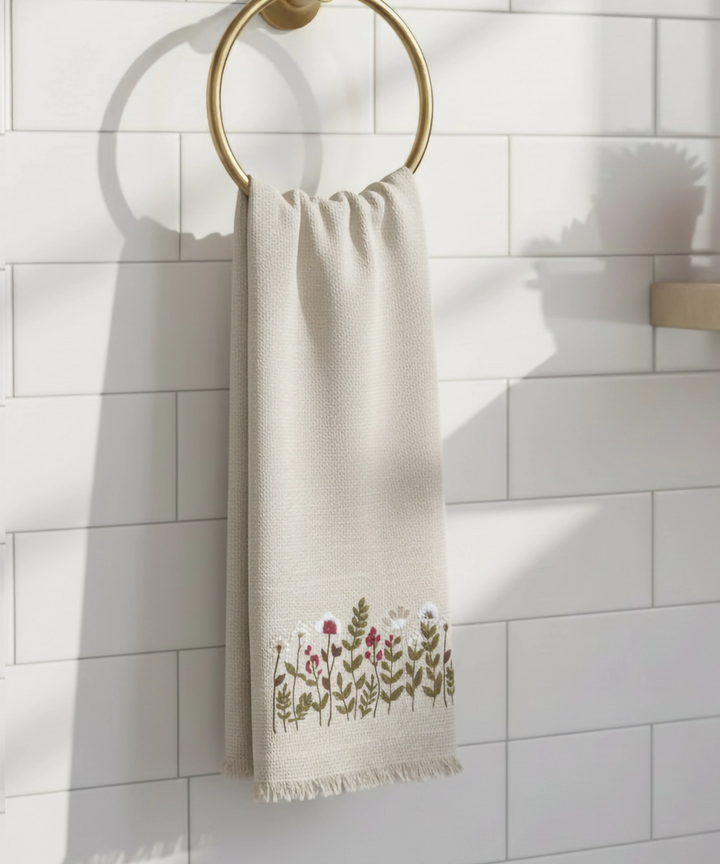 Embroidered Bath Towel | Soft Cotton Waffle | Beige