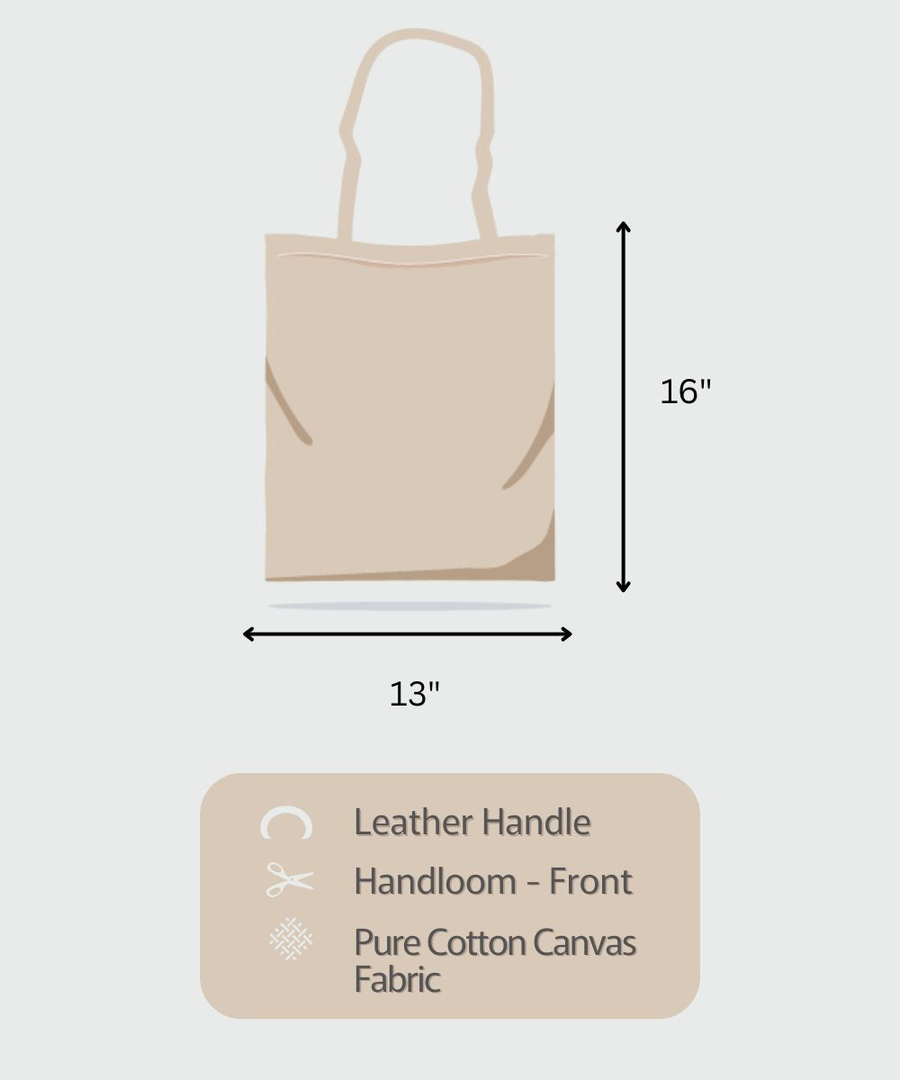 Handloom Fish with Cotton Canvas Tote Bag | Leather Handle