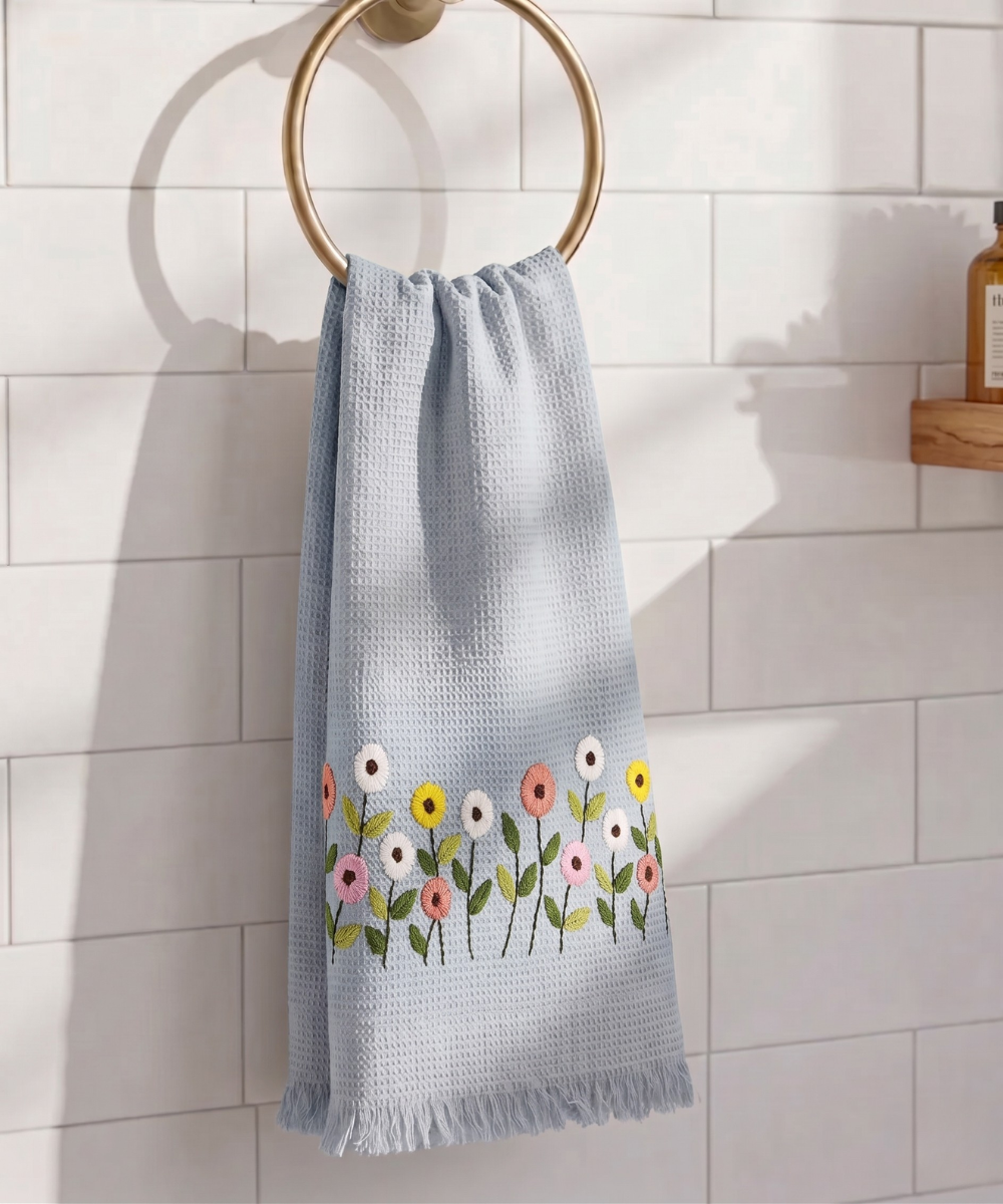 Embroidered Bath Towel | Soft Cotton Waffle | Light Blue