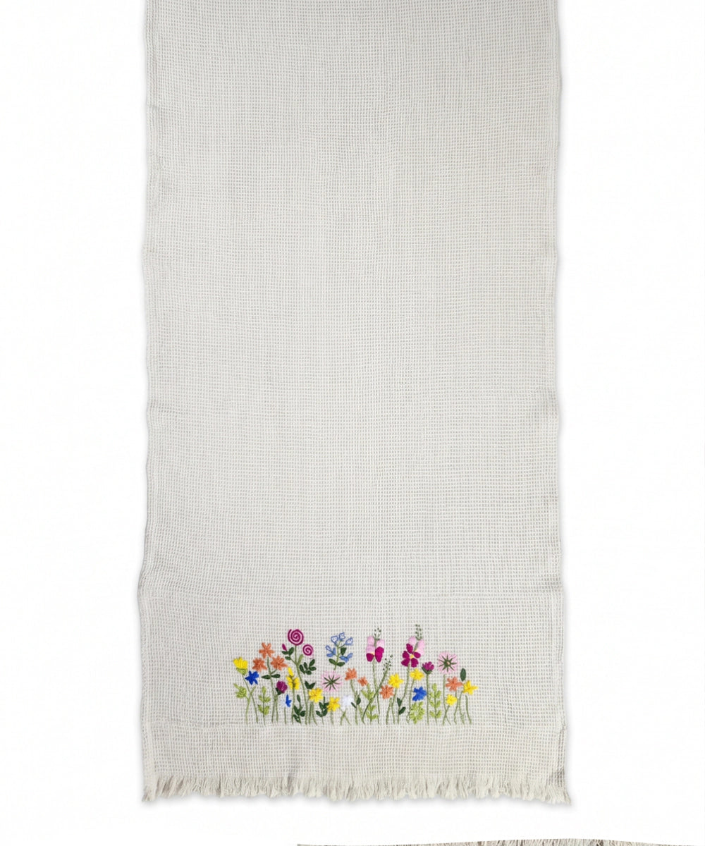 Embroidered Bath Towel | Soft Cotton Waffle | Beige Tulip