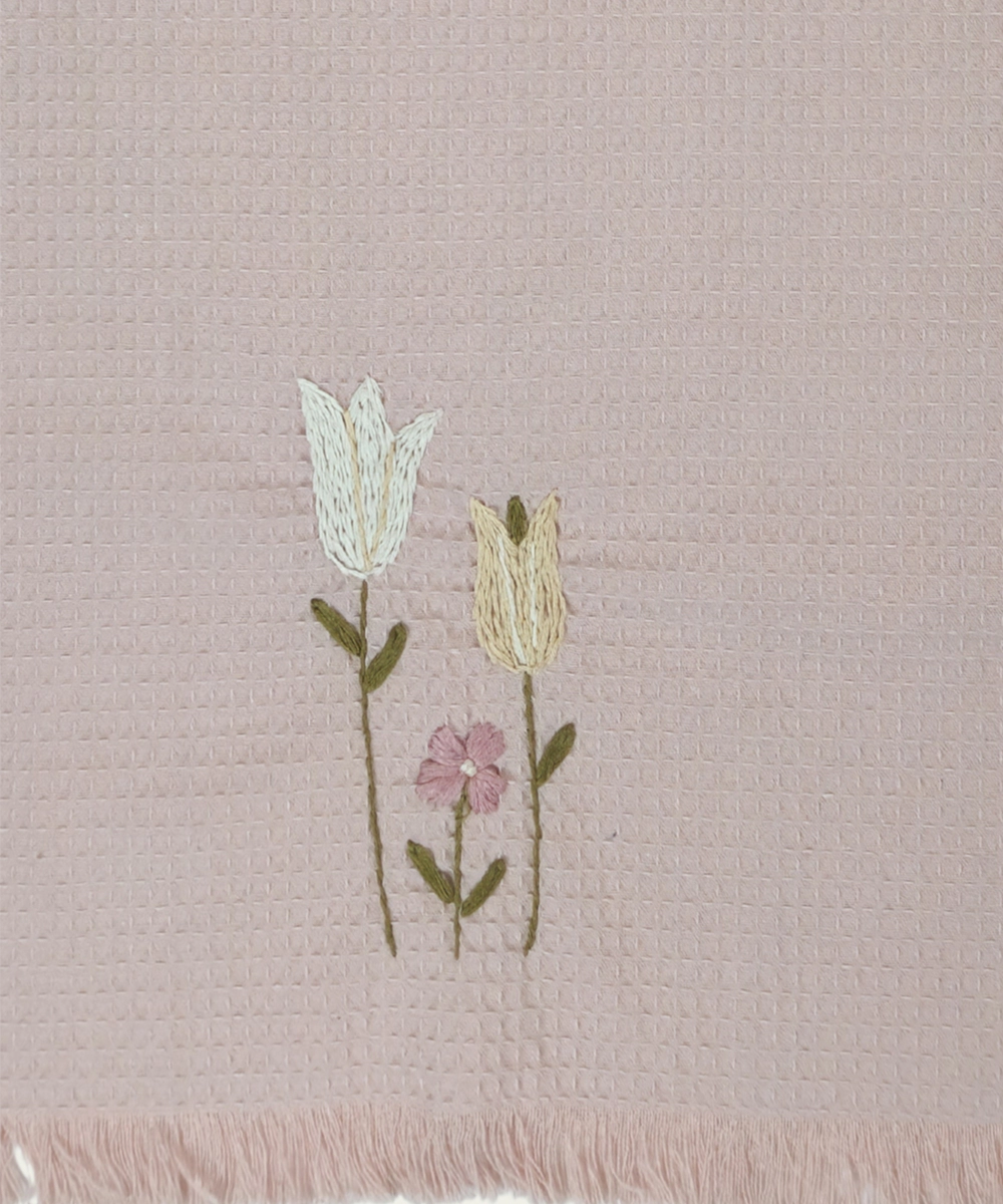 Embroidered Hand Towel - Set of 2 pcs in Soft Cotton Waffle | Dusty Pink
