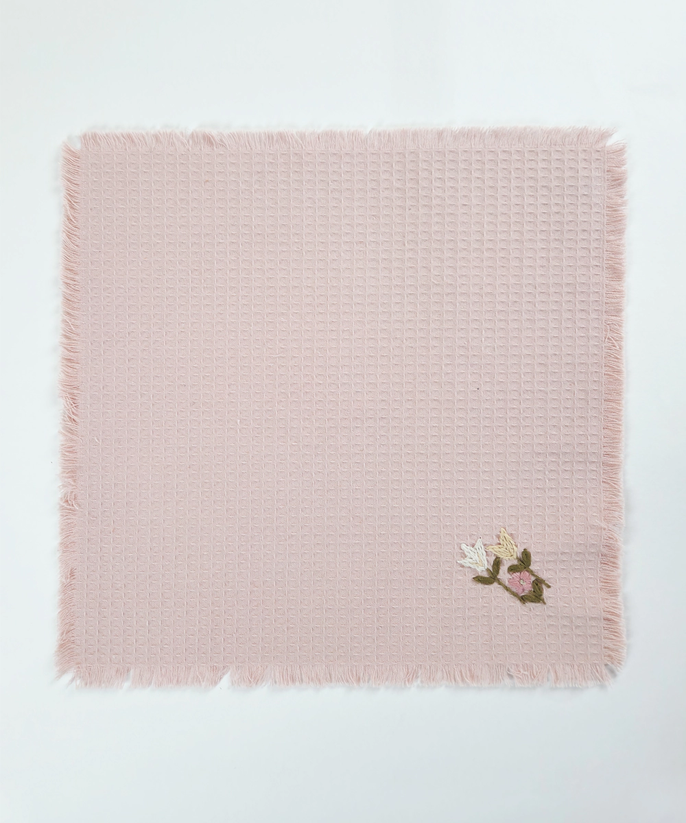 Embroidered Face Towel - Set of 4 pcs in Soft Cotton Waffle | Dusty Pink