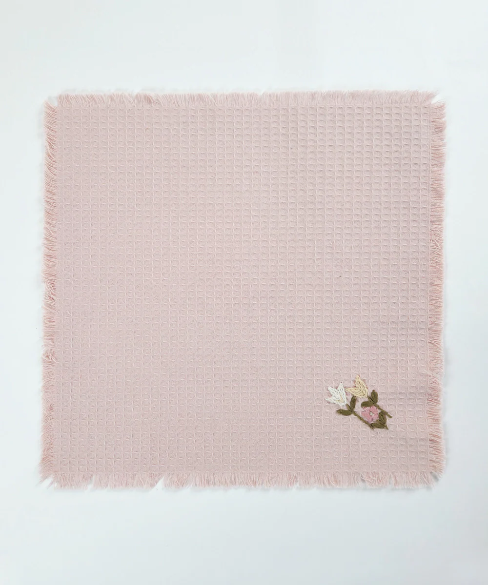 Embroidered 4 pcs Face and 2 pcs Hand Towel Set | Cotton Waffle | Dusty Pink