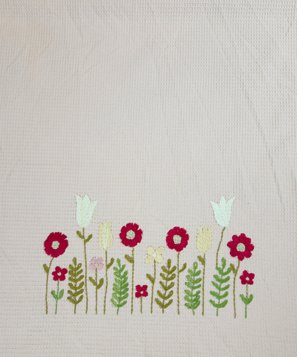 Embroidered Bath Towel | Soft Cotton Waffle | Dusty Pink