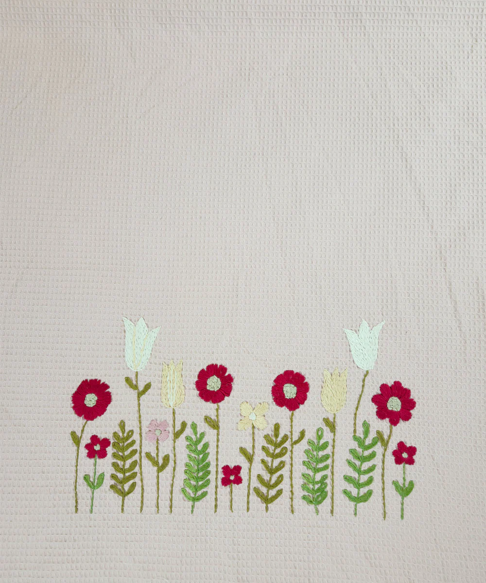 Embroidered 1 Pc Bath and 2 Pcs Hand Towel Set | Cotton Waffle Fabric | Dusty Pink