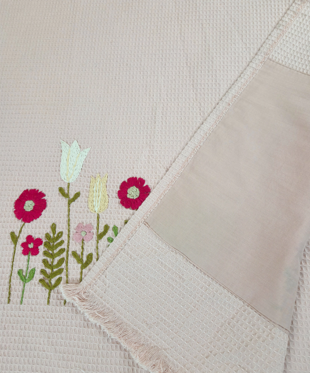 Embroidered Bath Towel | Soft Cotton Waffle | Dusty Pink