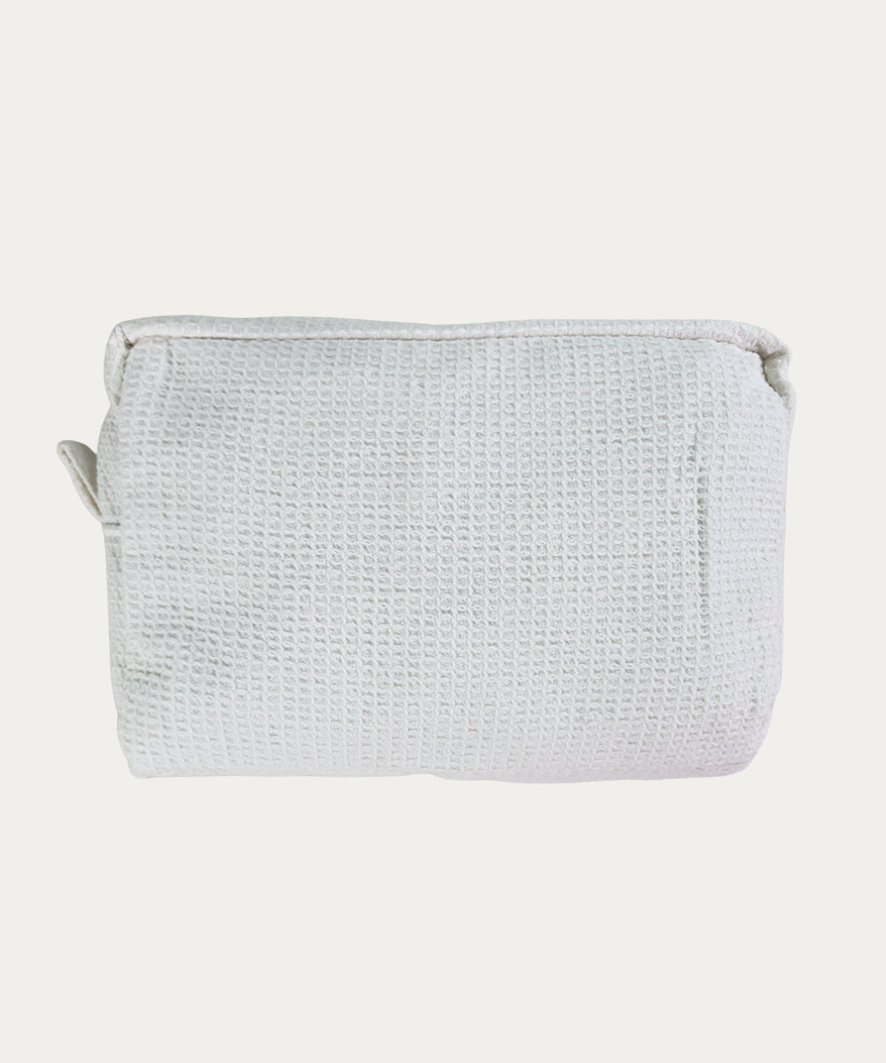 Off White Whitefield Bloom Hand Embroidered Cotton Waffle Pouch