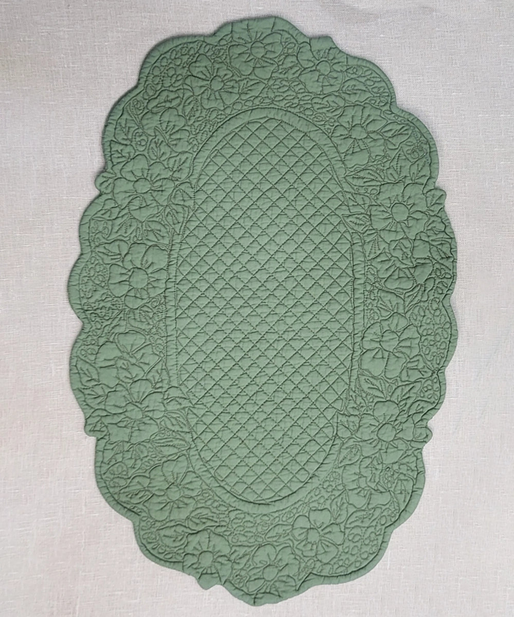 Set of 2 quilted cotton Light Olive oval table mats (14.5"x20")