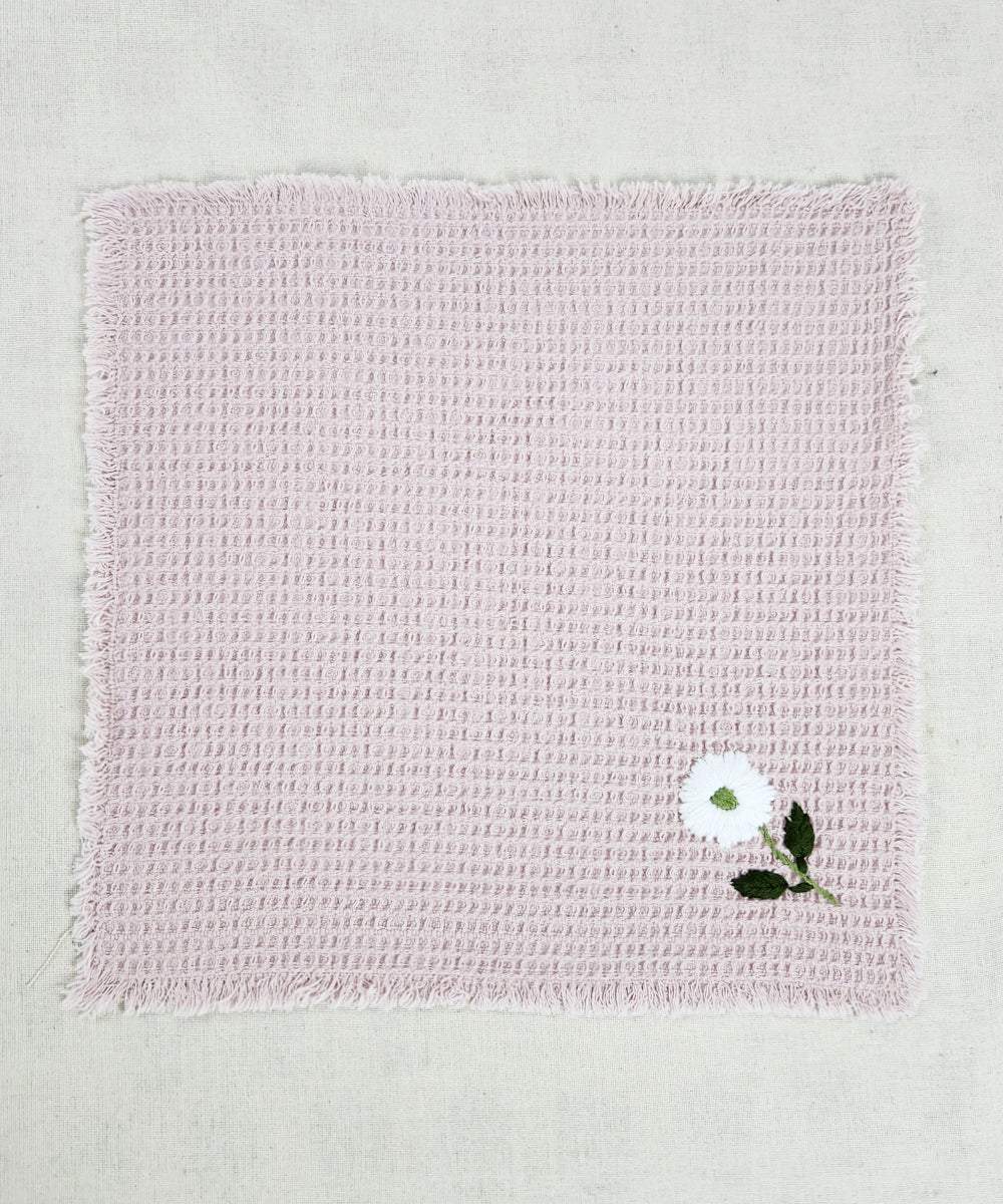 Embroidered Face Towel - Set of 4 pcs in Soft Cotton Waffle | Dusty Pink