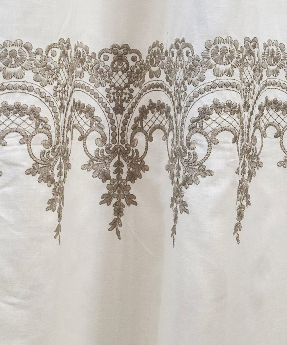 Off White Mughal Embroidered Cotton Linen Curtain 8.2 Feet Height