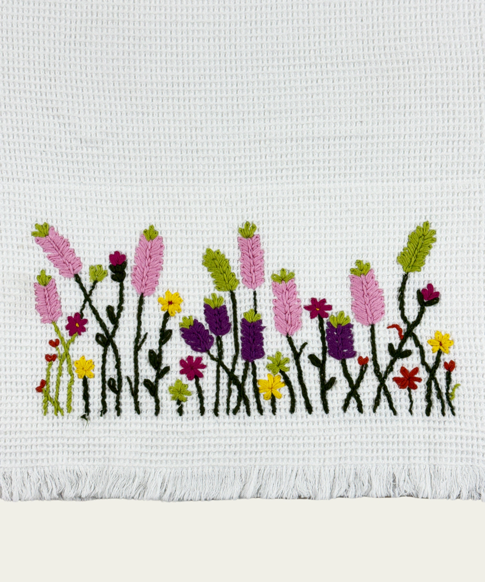 Embroidered Bath Towel | Soft Cotton Waffle | White