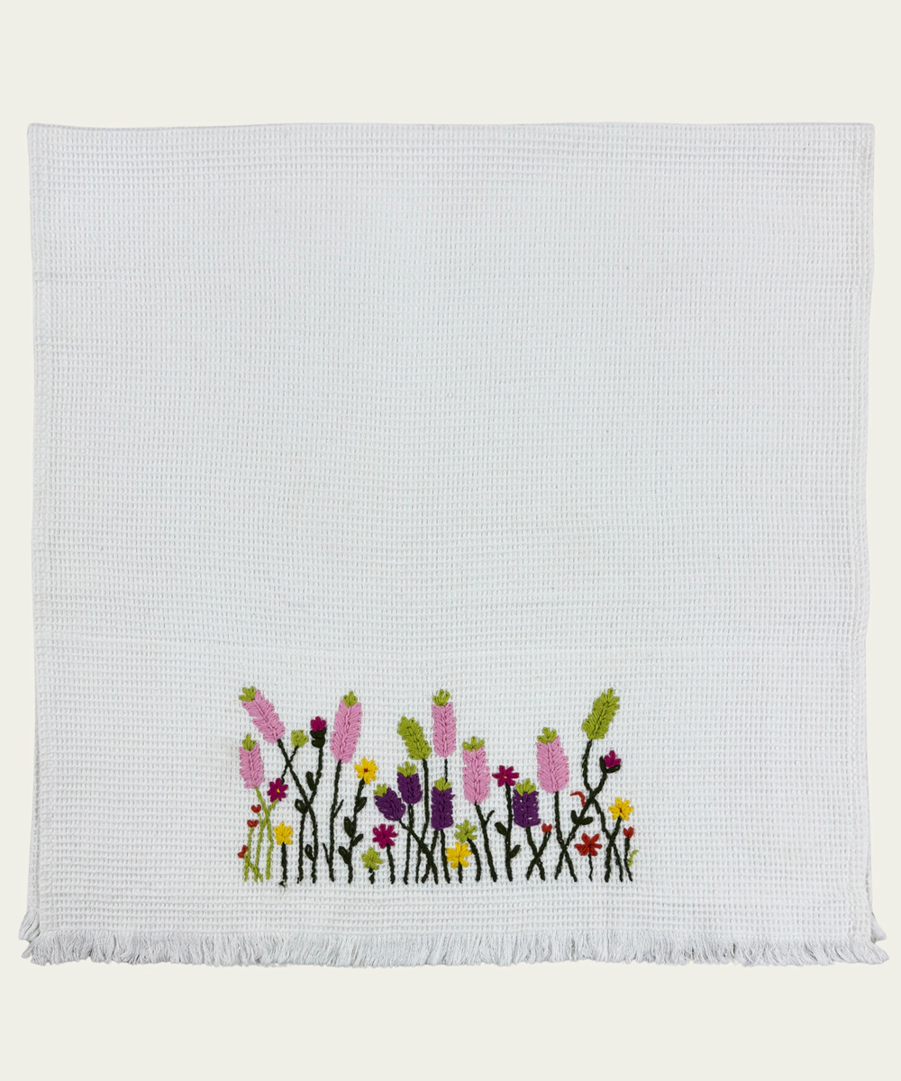 Embroidered Bath Towel | Soft Cotton Waffle | White