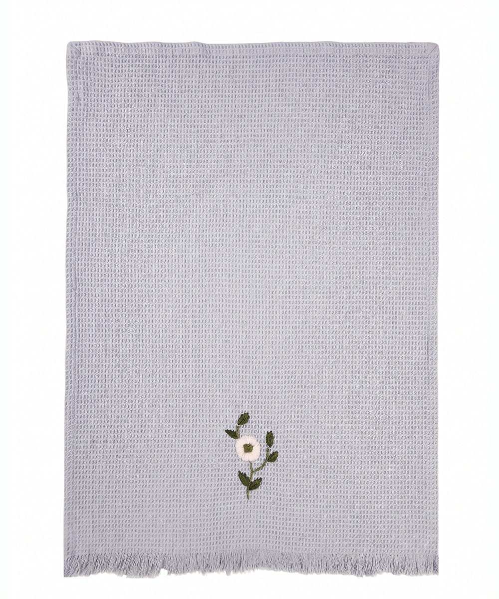 Embroidered Hand Towel - Set of 2 pcs in Soft Cotton Waffle | Light Blue