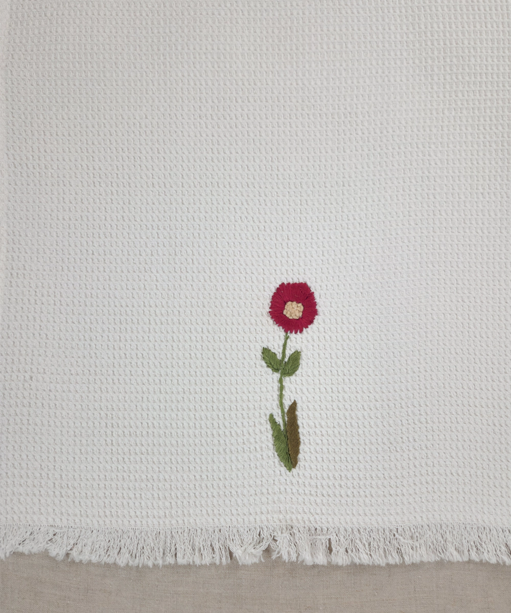 Embroidered Hand Towel - Set of 2 pcs in Soft Cotton Waffle | White
