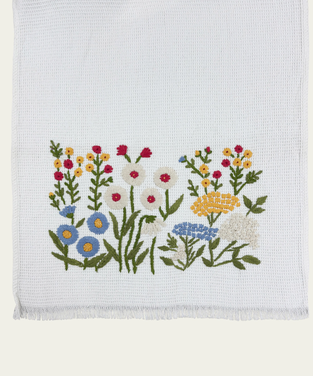 Embroidered Bath Towel | Soft Cotton Waffle | White