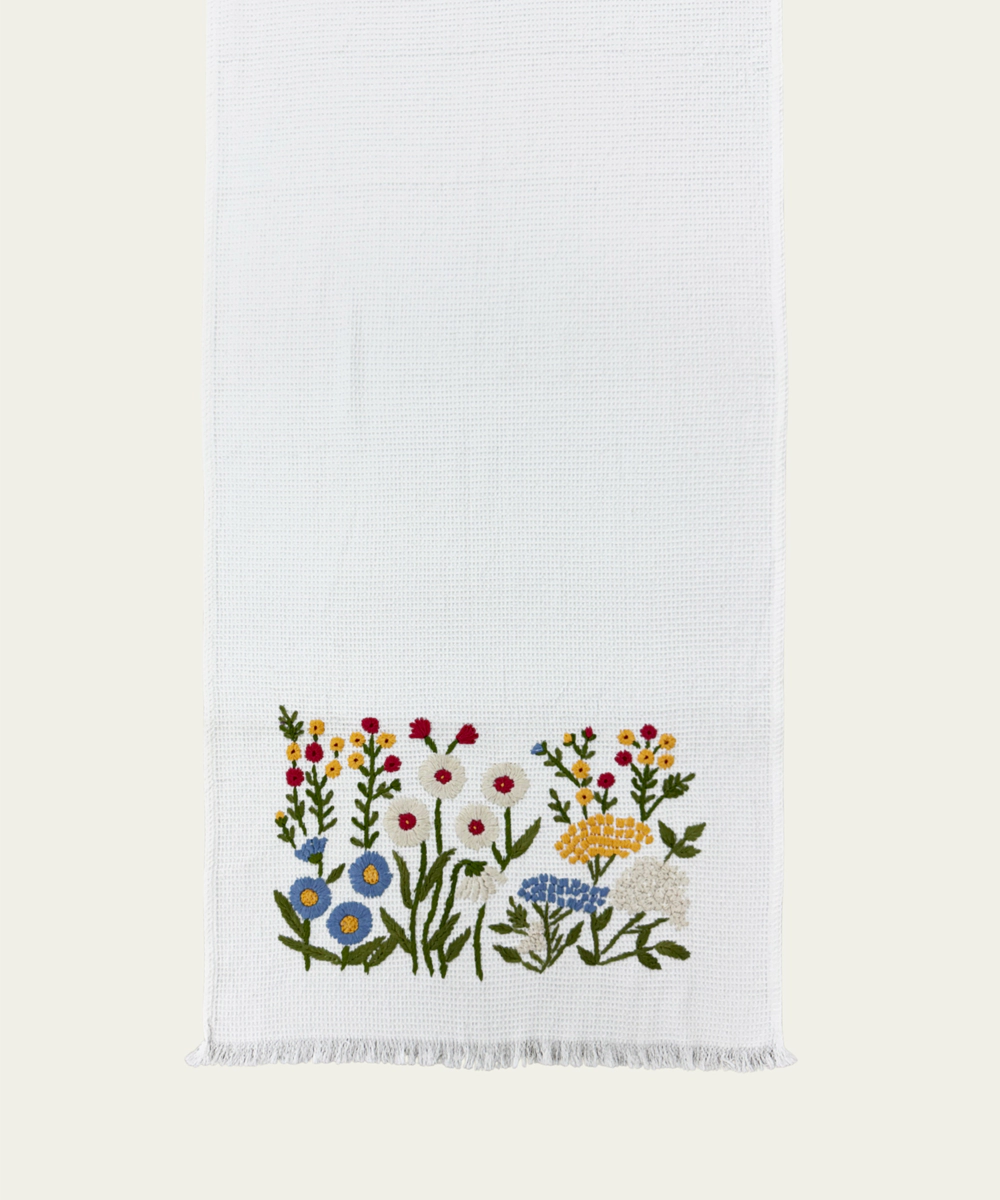 Embroidered Bath Towel | Soft Cotton Waffle | White