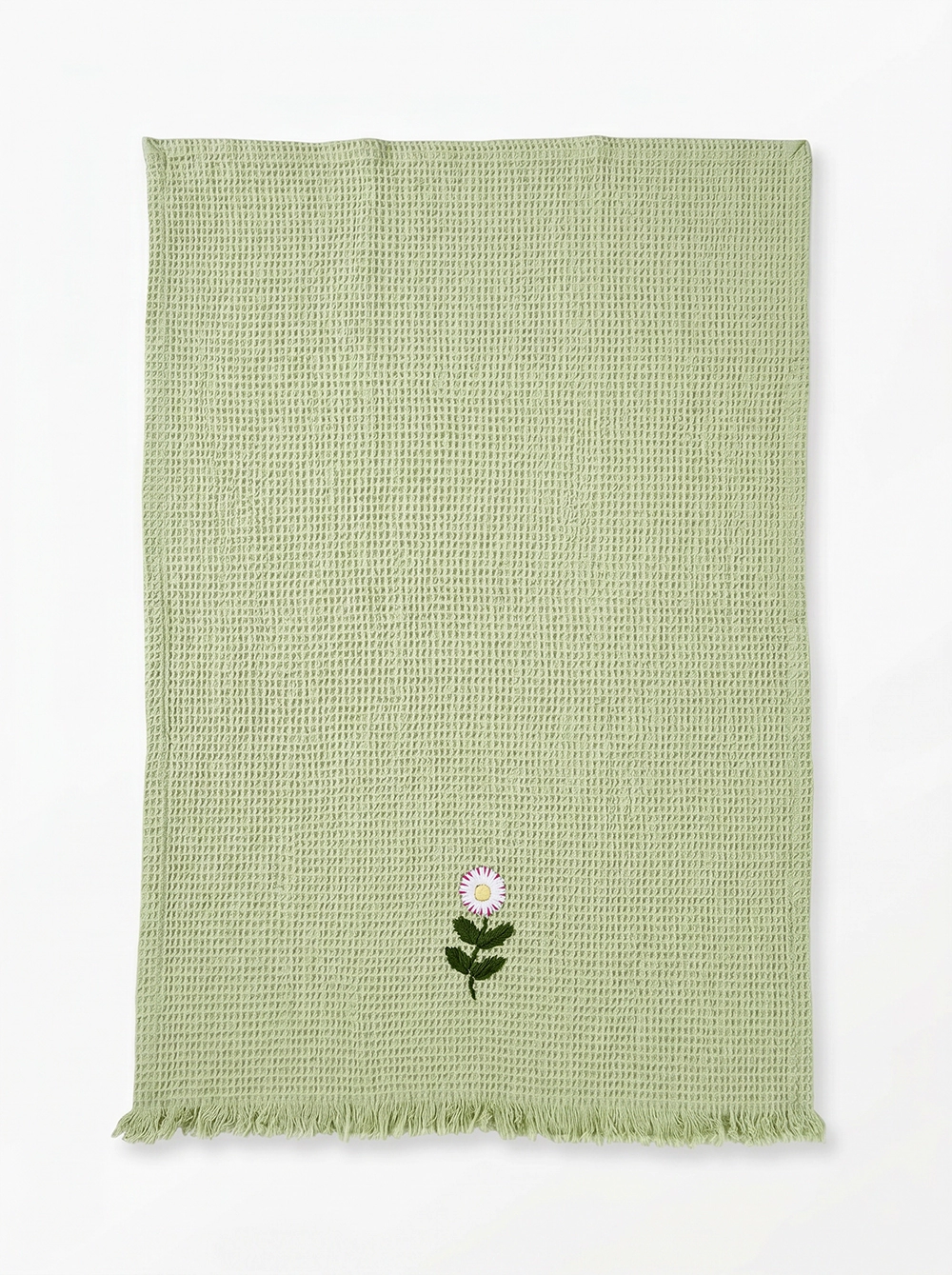 Embroidered Hand Towel - Set of 2 pcs in Soft Cotton Waffle | Green
