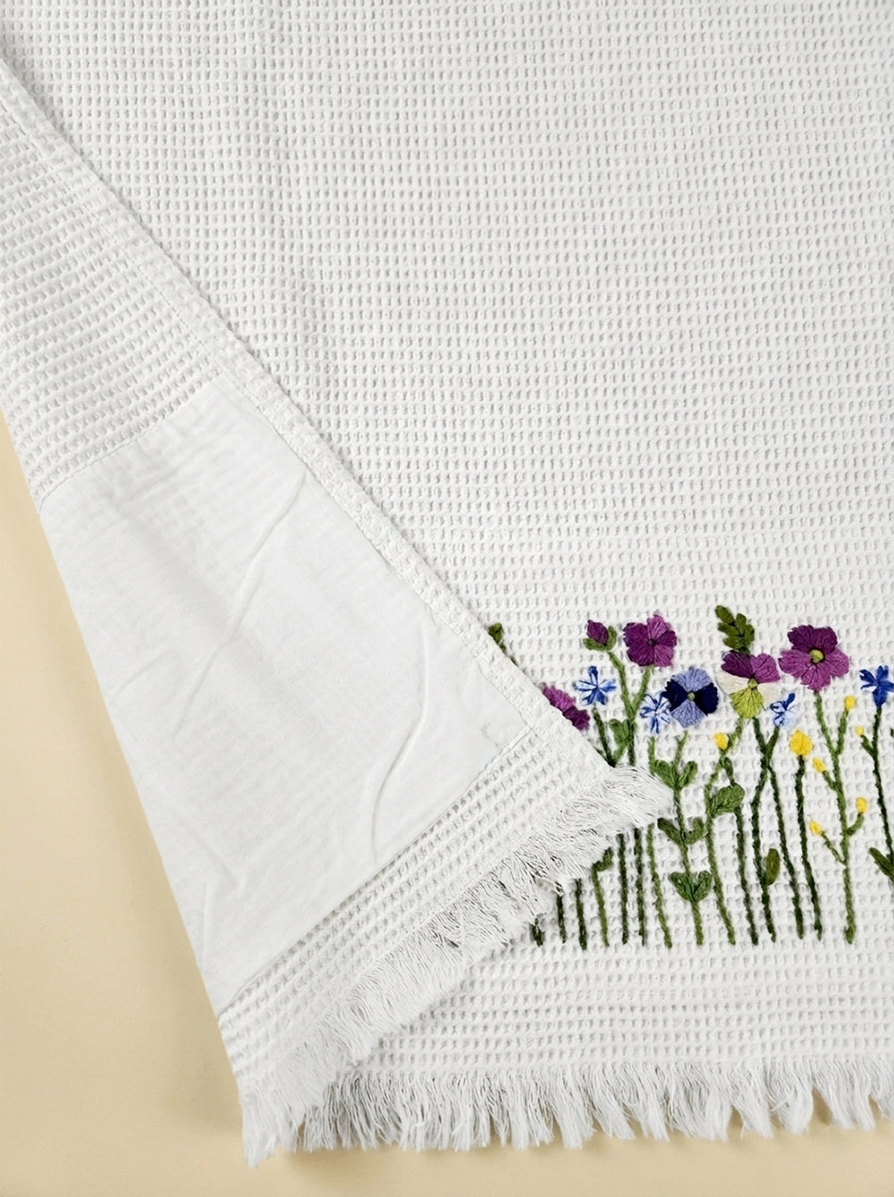 Embroidered Bath Towel | Soft Cotton Waffle | White