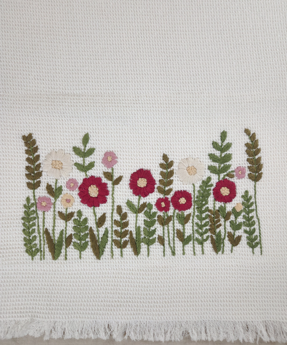 Embroidered Bath Towel | Soft Cotton Waffle | White