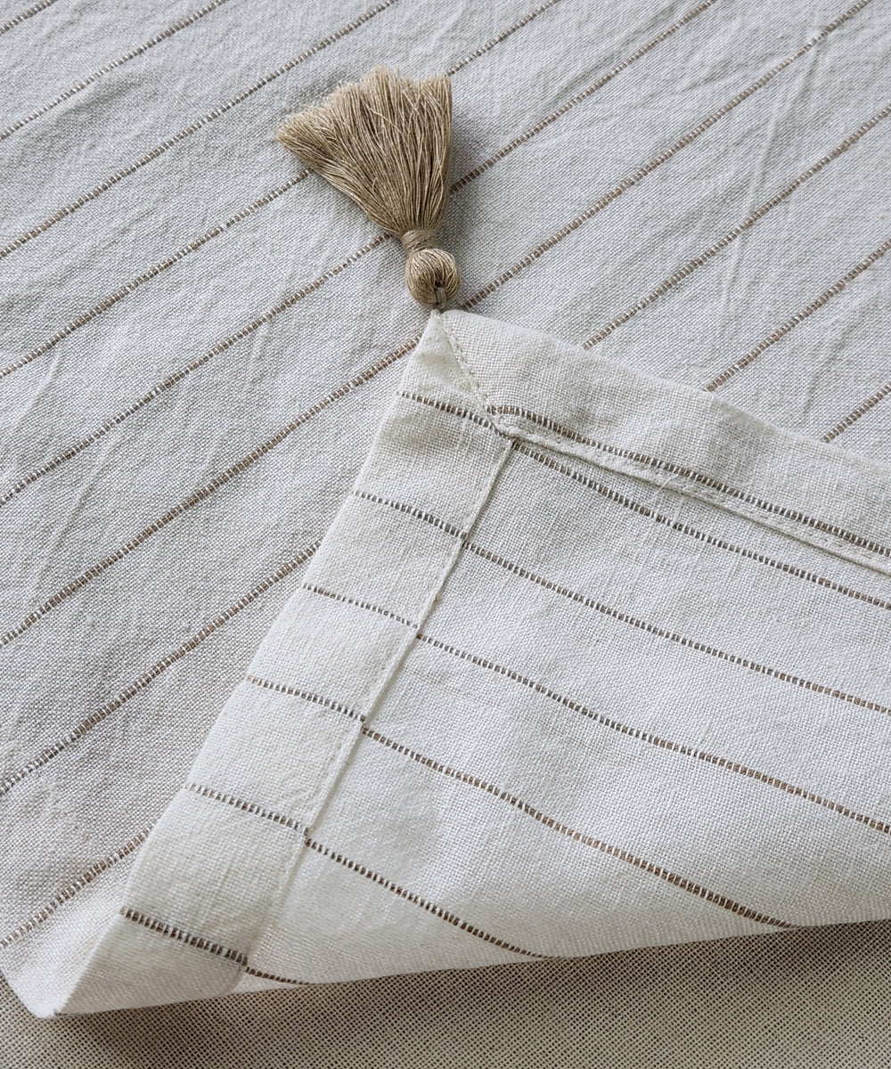 Off White & Beige Cotton Linen YD Stripe 6 seater Table Runner