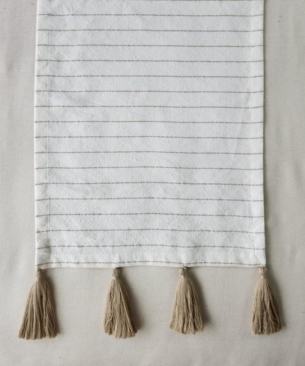 Off White & Beige Cotton Linen YD Stripe 6 seater Table Runner