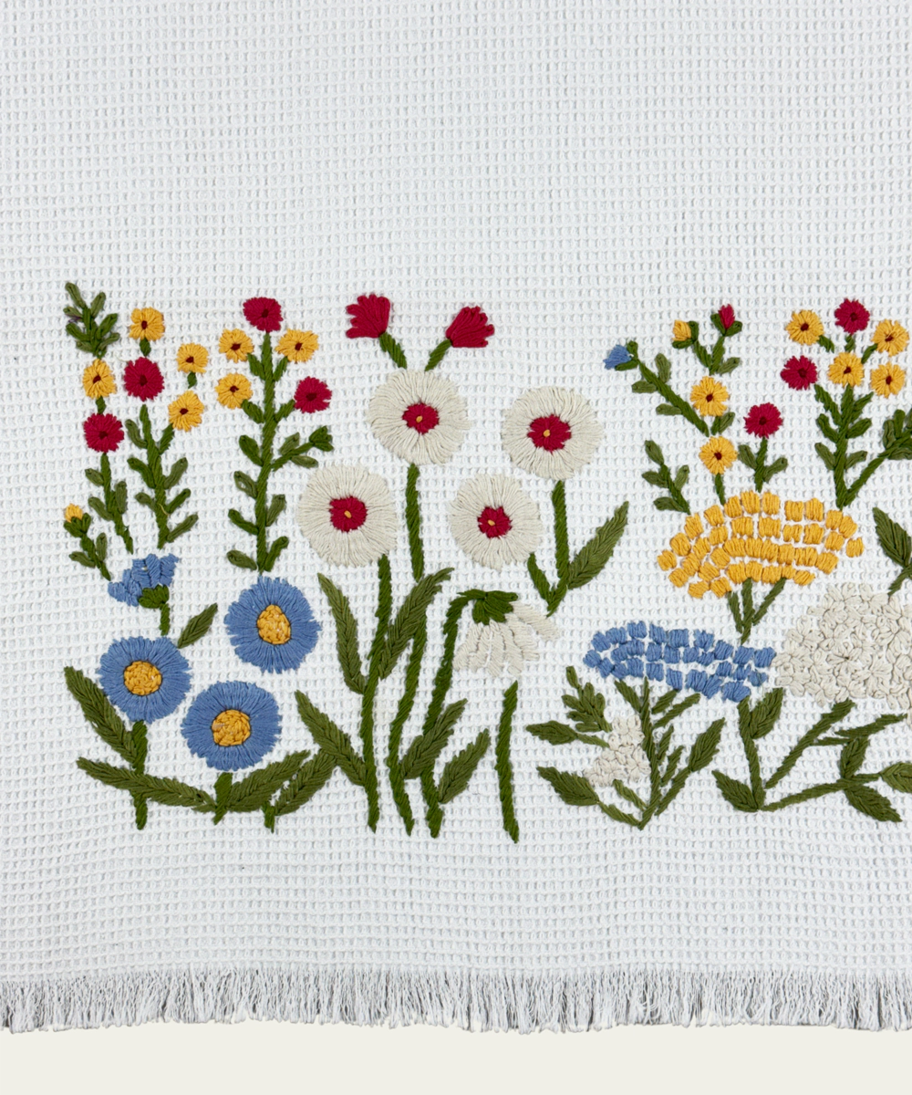 Embroidered Bath Towel | Soft Cotton Waffle | White