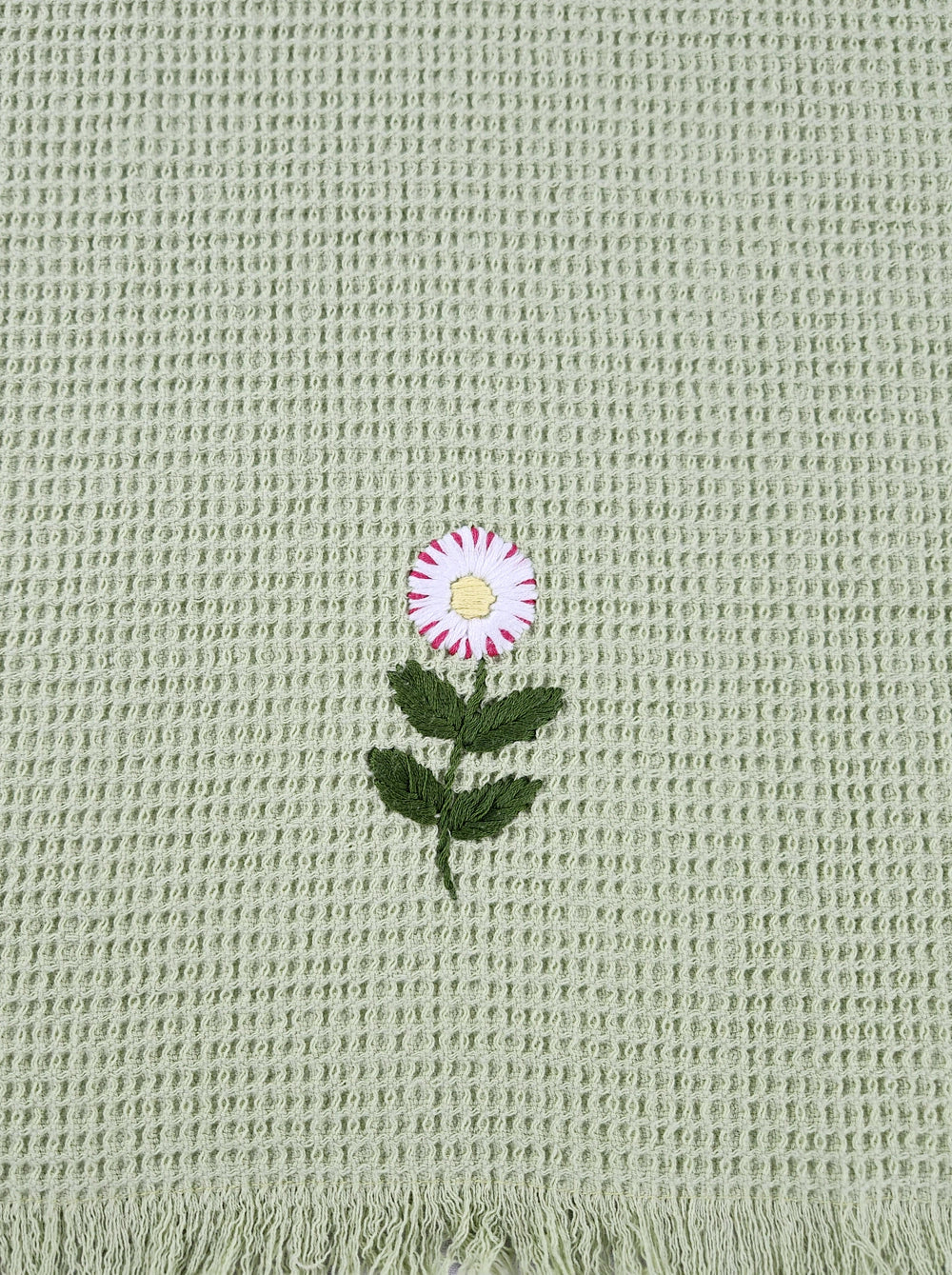 Embroidered Hand Towel - Set of 2 pcs in Soft Cotton Waffle | Green