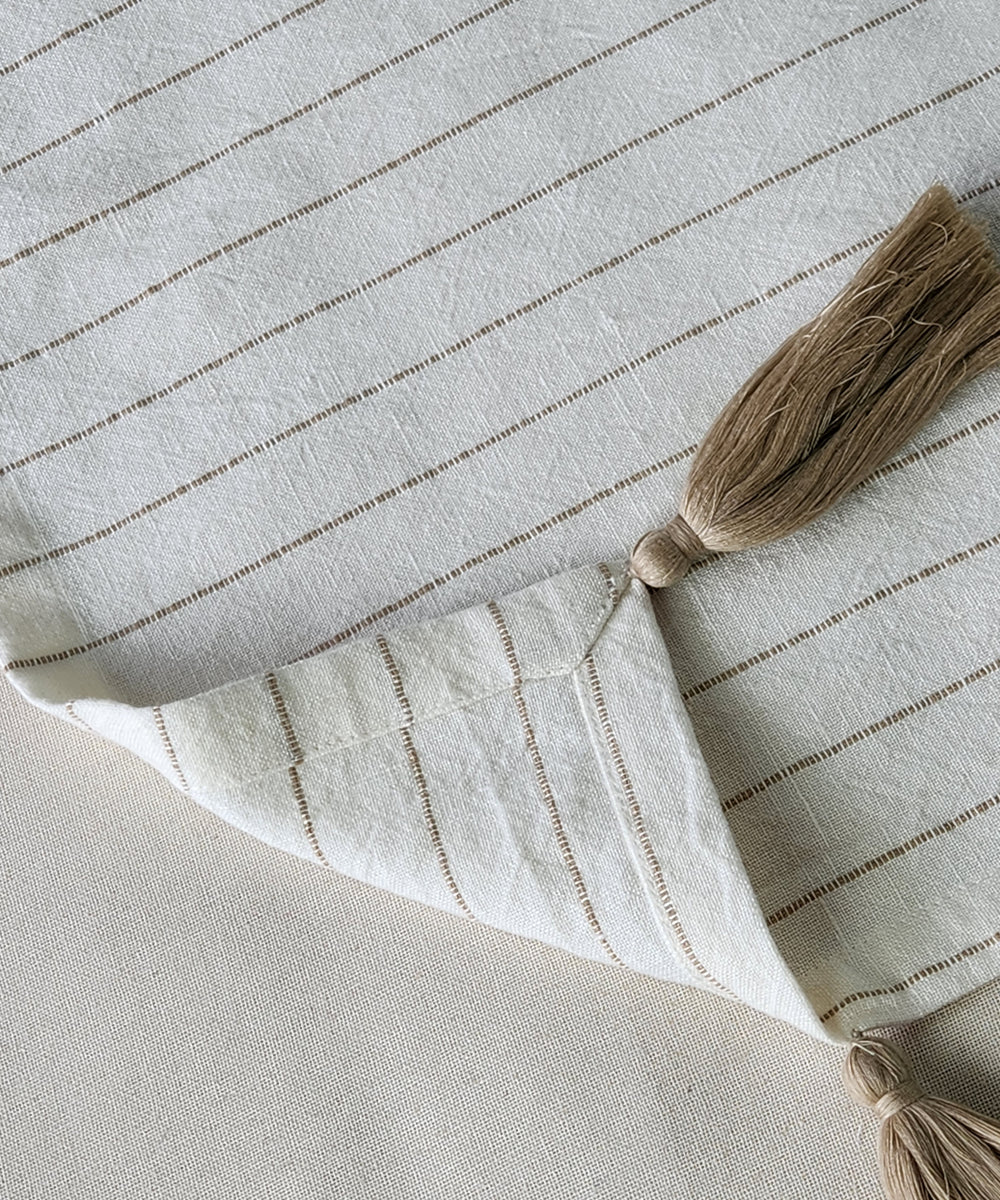 Off White & Beige Cotton Linen YD Stripe 6 seater Table Runner