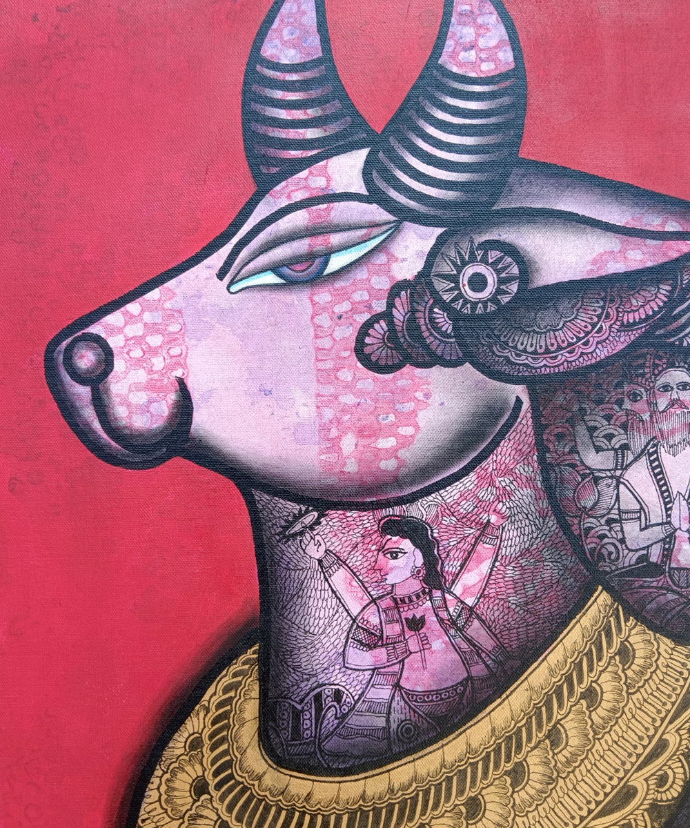 Deva- Vahana (The Divine Carrier) – Acrylic on Canvas Hand Printed Wall Art |24x24 Inches | Unframed