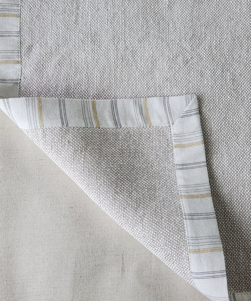 Set of 6 pcs Beige Cotton Oxford Table Mat with YD stripe Flange