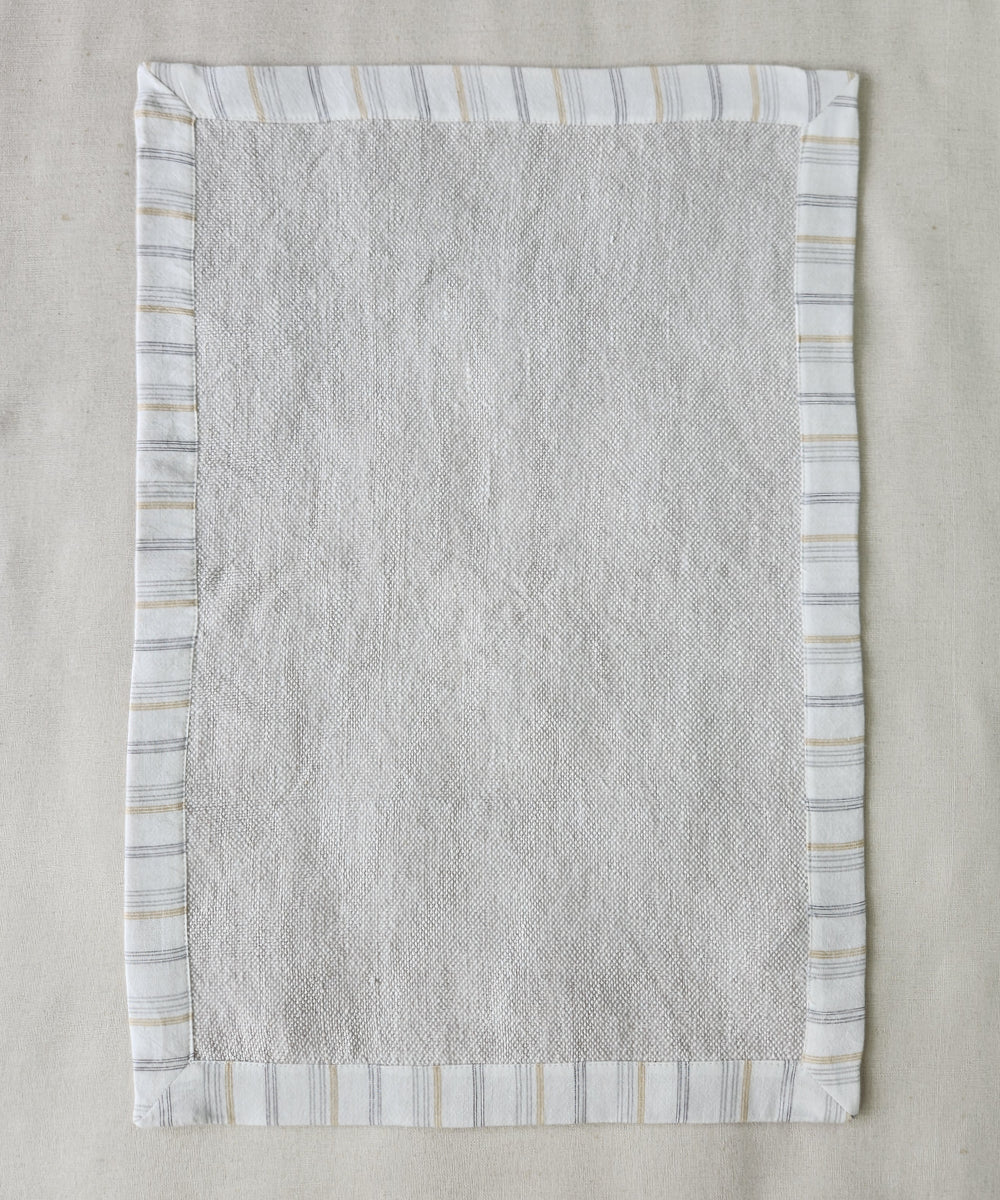 Set of 6 pcs Beige Cotton Oxford Table Mat with YD stripe Flange