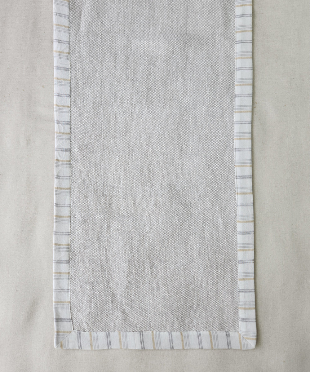 6 Seater Beige Oxford Table Runner with off white & beige stripe flange