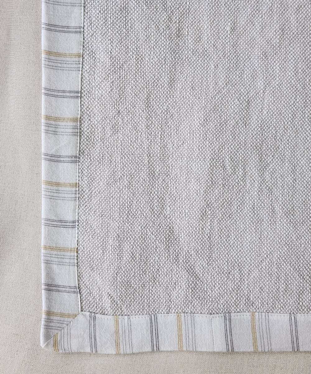 6 Seater Beige Oxford Table Runner with off white & beige stripe flange