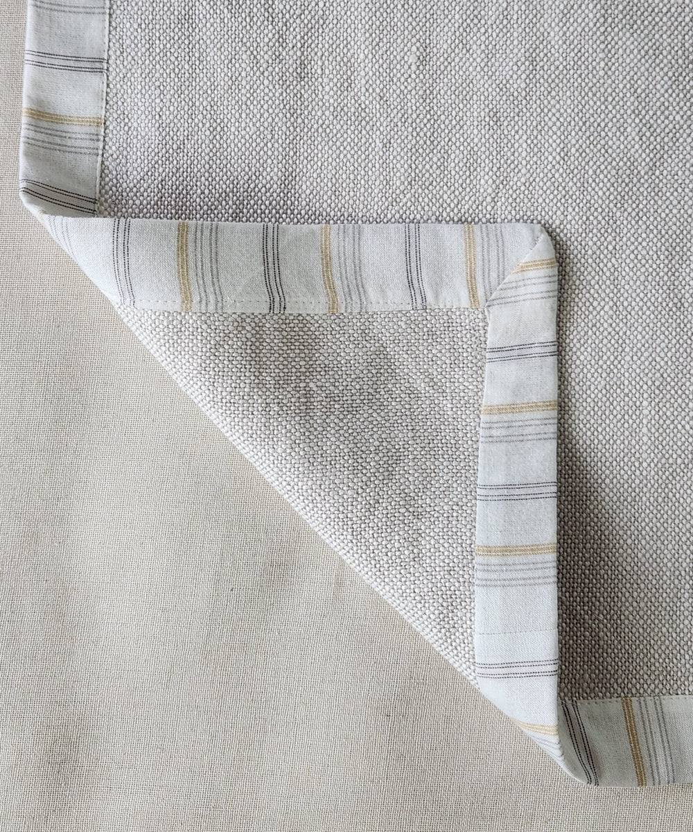6 Seater Beige Oxford Table Runner with off white & beige stripe flange