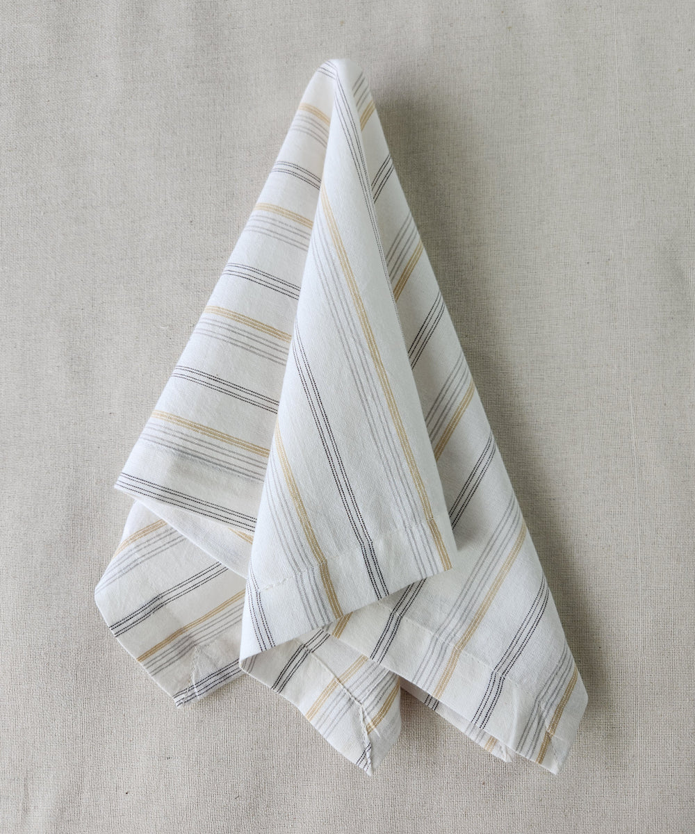 Set of 6 Off White & Beige Cotton YD Table Napkin